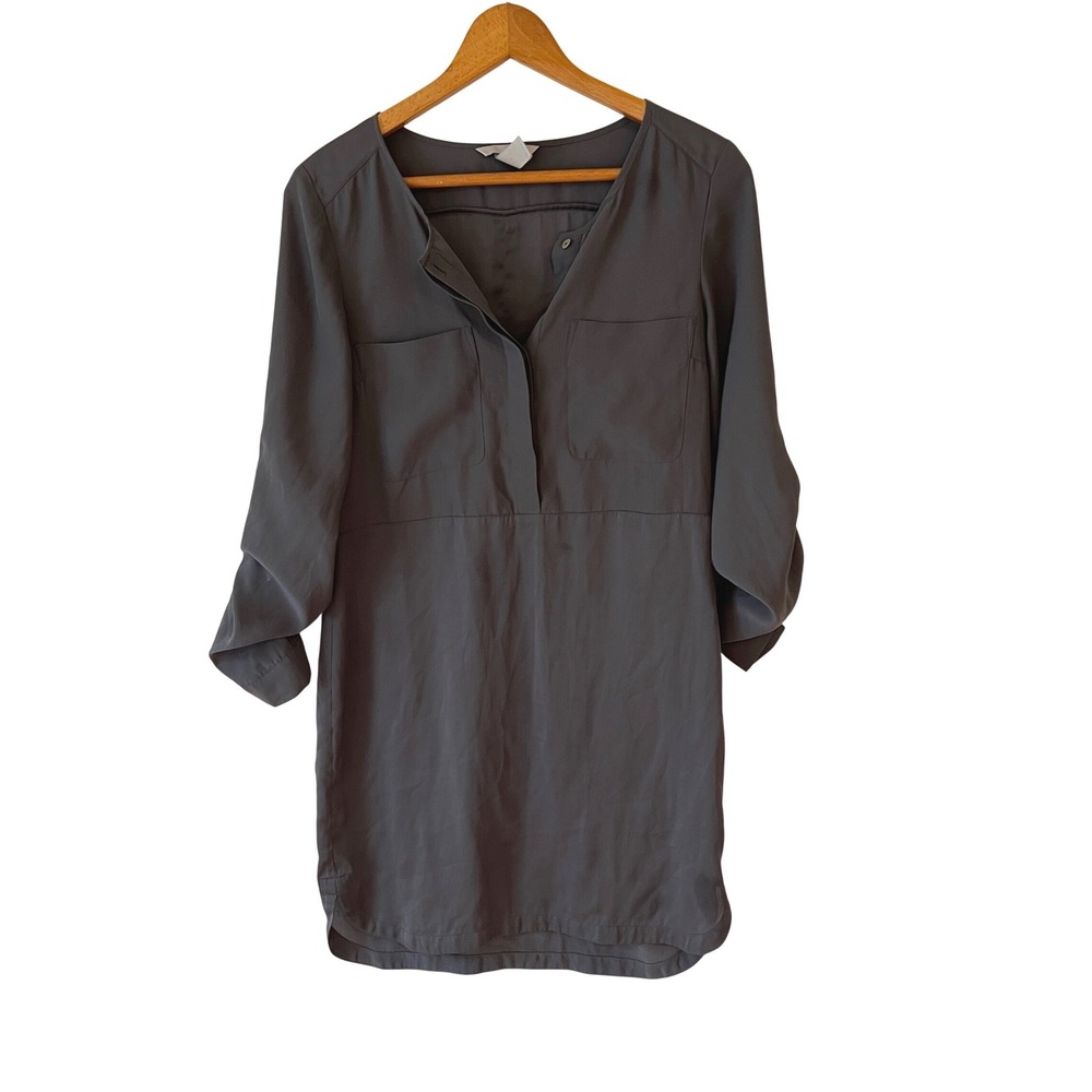 H&M Womens Gray Shirt Dress Semi-Sheer Tunic‎ Chic Work Career Size 4